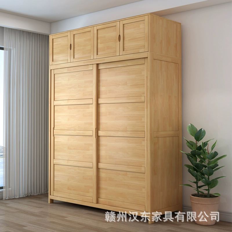 Solid Wood Sliding Door Wardrobe Nordic Minimalist Home Bedroom Closet Large Capacity