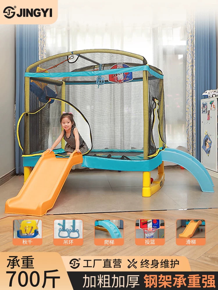 Kids' Indoor/Outdoor Rectangular Trampoline with Safety Net, Slide, Swing, and Ladder Options