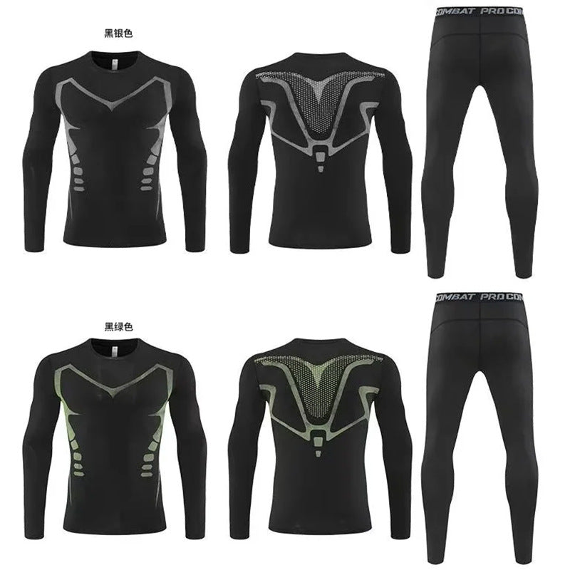 Men's Compression Workout Set for Running, Basketball Training, and Gym - Long Sleeve Shirt & Pants