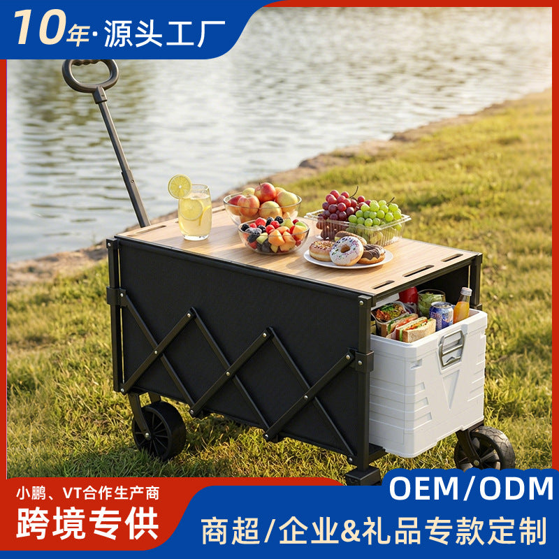 Foldable Camping Wagon Cart with Tabletop, Heavy-Duty Portable Outdoor Utility Cart
