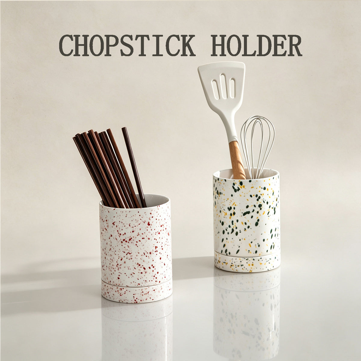 Ceramic Chopstick Holder with Drainage Tray for Kitchen Utensil Storage