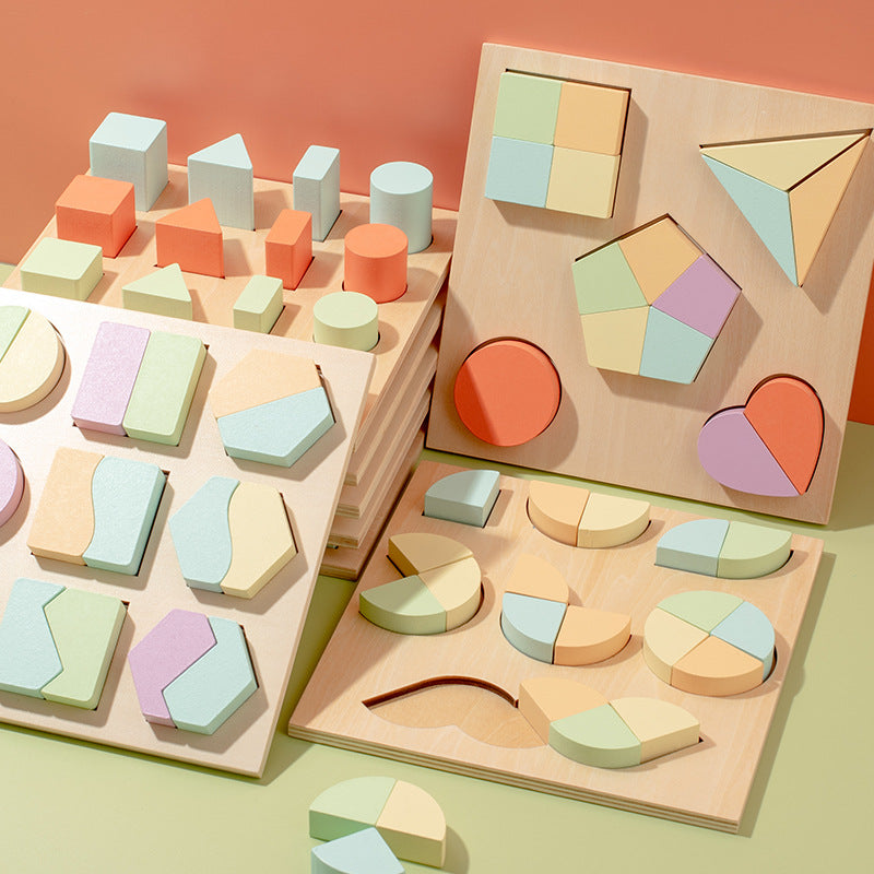 Geometric Shape Puzzle Wooden Montessori Educational Toy for Kids