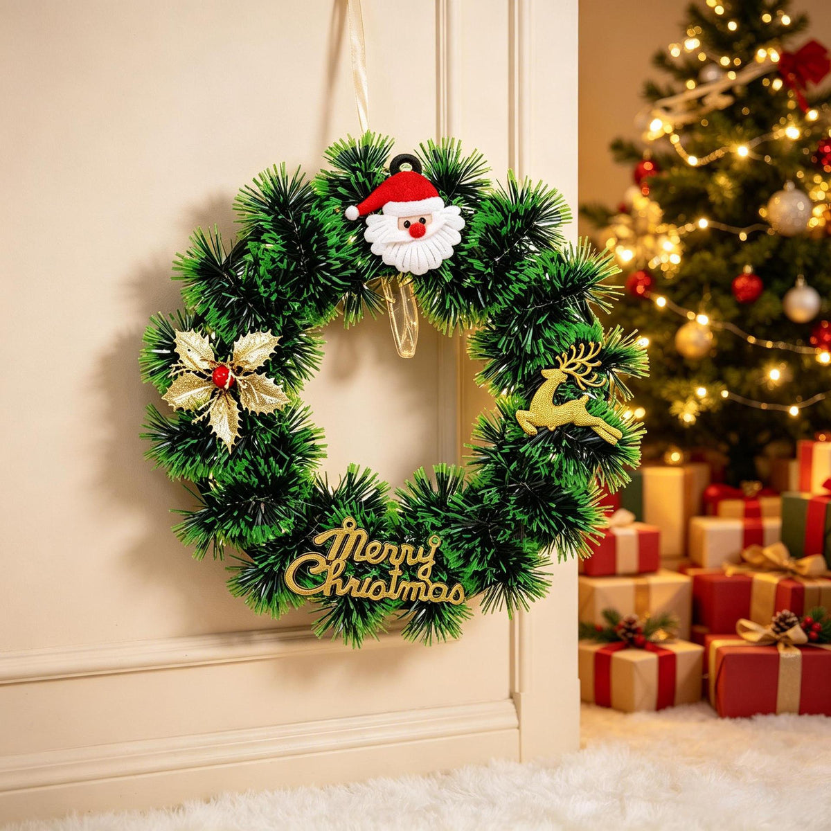 Christmas Simulation Green Plant Wreath Garland Courtyard Tinsel Christmas Flower Vine Ring Home Outdoor Decoration Pendant
