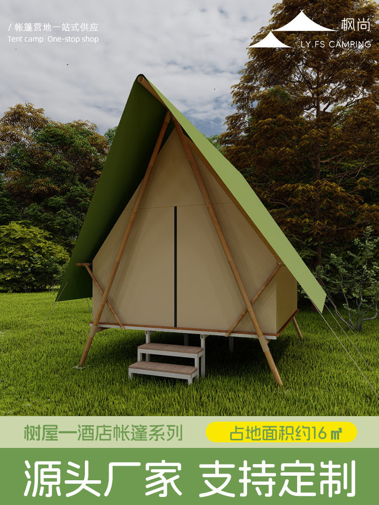 Forest Camp Elevated Treehouse Tent Pyramid Starry Sky Room for Outdoor Camping