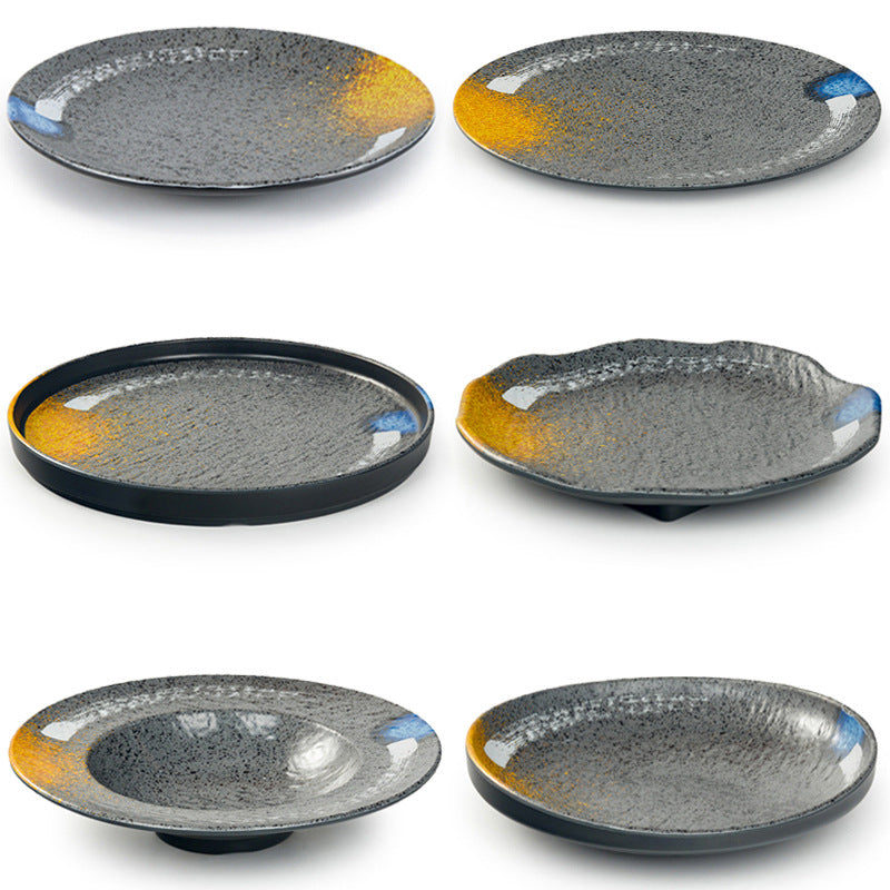 Melamine Round Dinner Plate, Japanese Style Imitation Porcelain Plastic Dish for Restaurant Steak BBQ