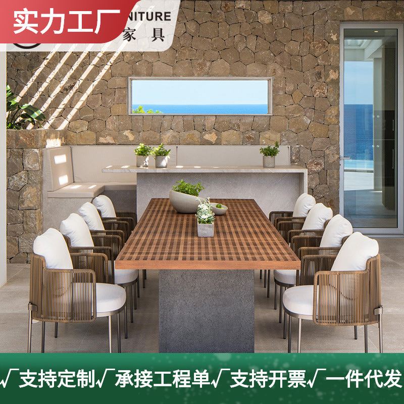 Outdoor Wicker Dining Table and Chair Set for Patio Garden Cafe