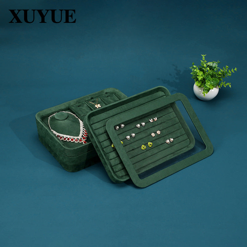Velvet Jewelry Display Tray with Lid for Necklaces, Rings, Bracelets, and Earrings