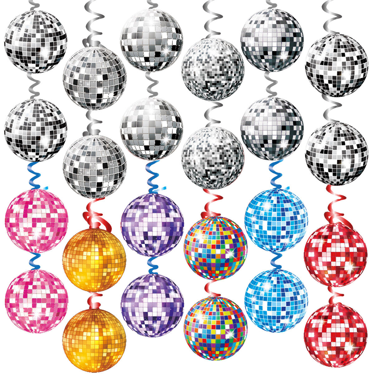 Disco Ball Hanging Swirls and Banner for Party Decorations
