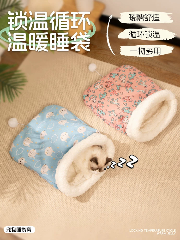Cat Sleeping Bag Winter Warm Enclosed Cave Pet Bed Removable Washable Tunnel