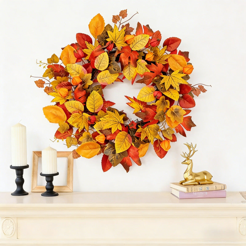 Autumn Maple Leaf and Berry Wreath for Front Door, Wall, Window, Indoor/Outdoor Farmhouse Decor