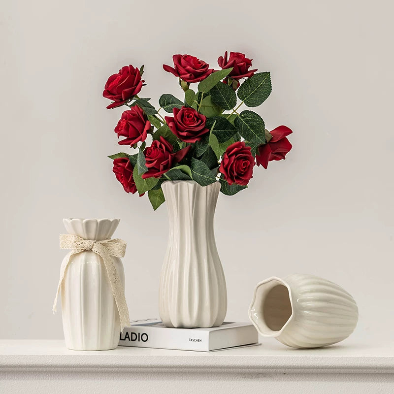 European Style Ceramic Rose Flower Vase for Living Room Dining Table Decor