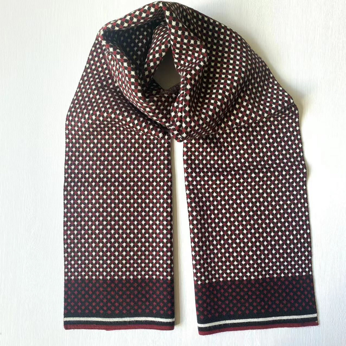 Men's Knitted Jacquard Cashmere Blend Scarf for Winter