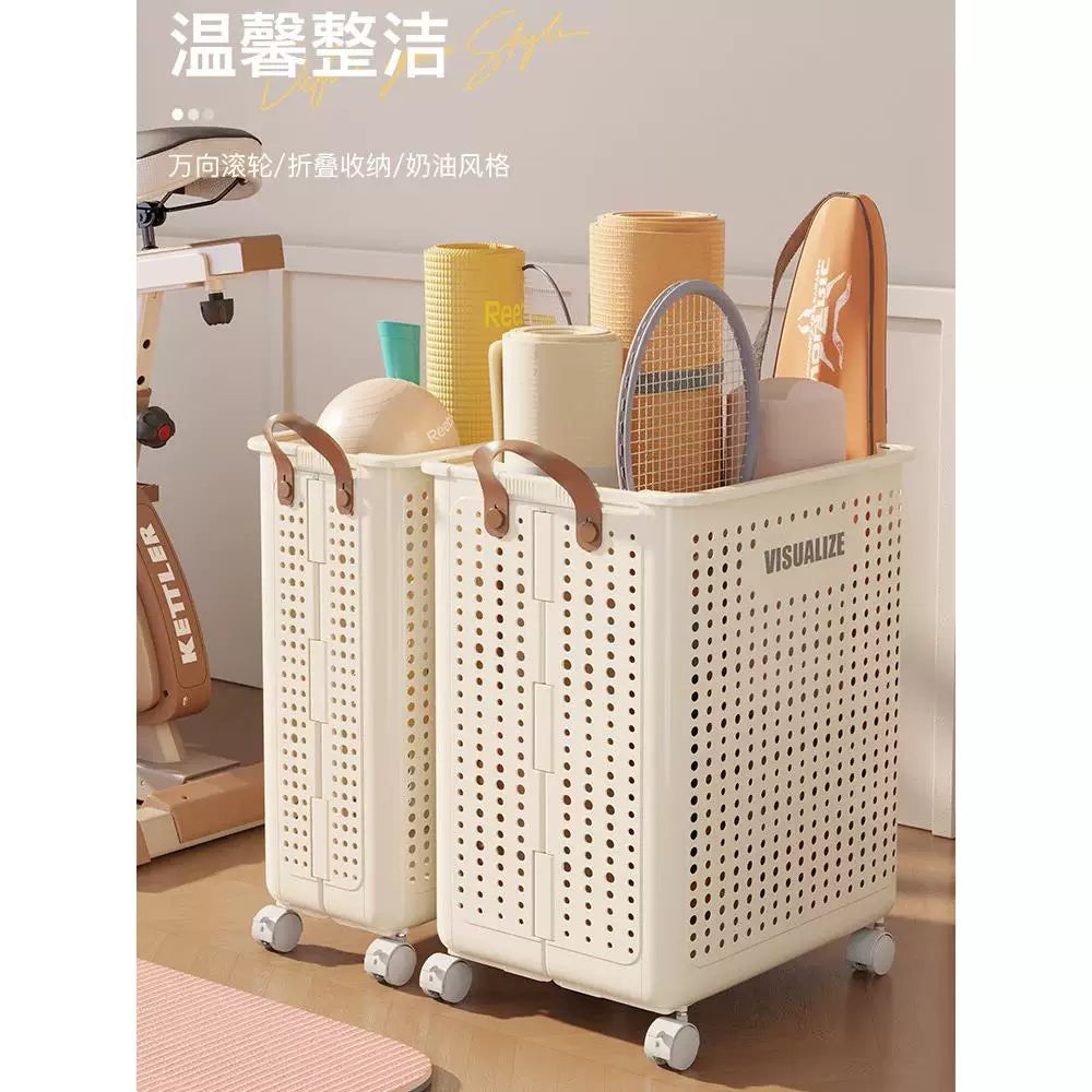 Foldable Yoga Mat Storage Basket with Wheels for Home Gym Organization