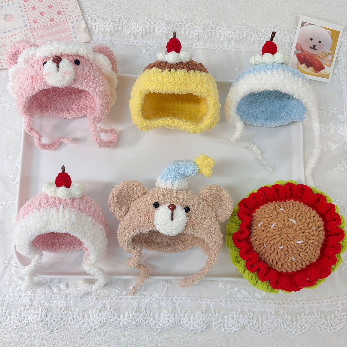 Hand-Knitted Cartoon Animal Hat for 10-13cm Cotton Dolls