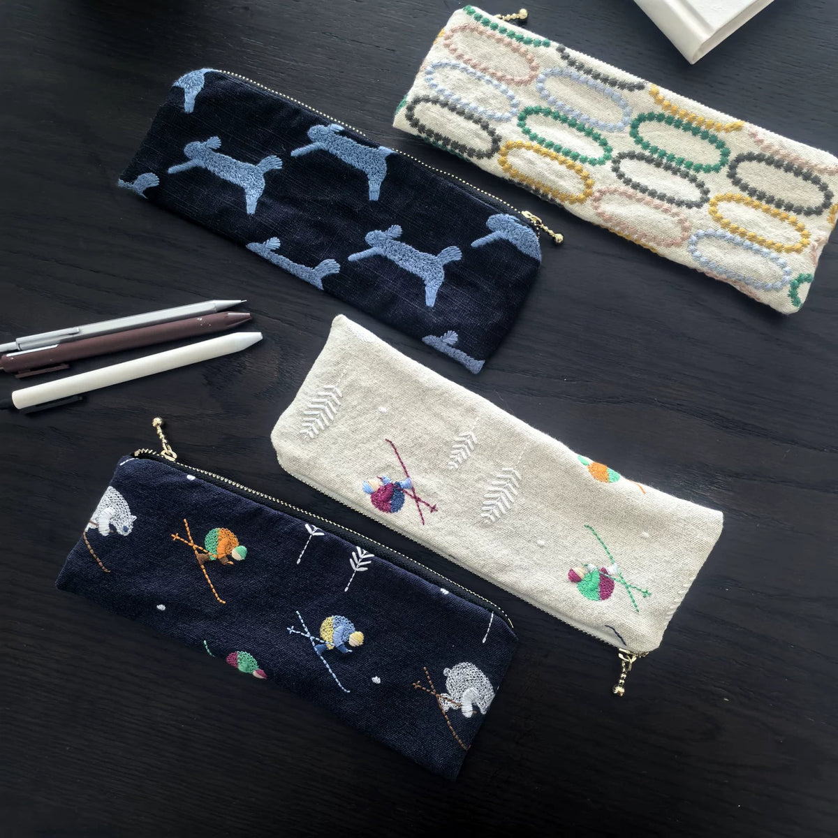Embroidered Fabric Pencil Case Japanese Style High-End Artistic Girl Forest Series College Student Makeup Brush Storage Long Cosmetic Bag