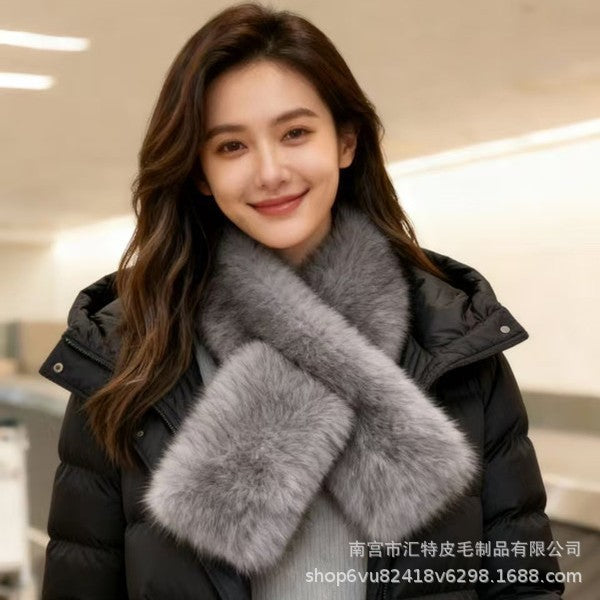 Faux Mink Fur Scarf Winter Thickened Faux Fox Fur Neck Warmer Windproof Warm Cross Collar