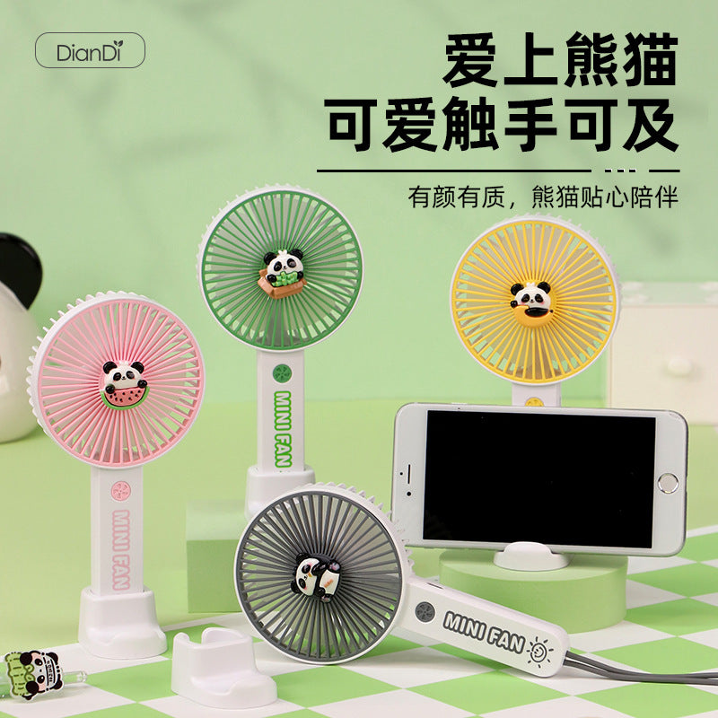 Cartoon Handheld Mini Fan USB Rechargeable Portable Desk Fan with Night Light and Phone Holder