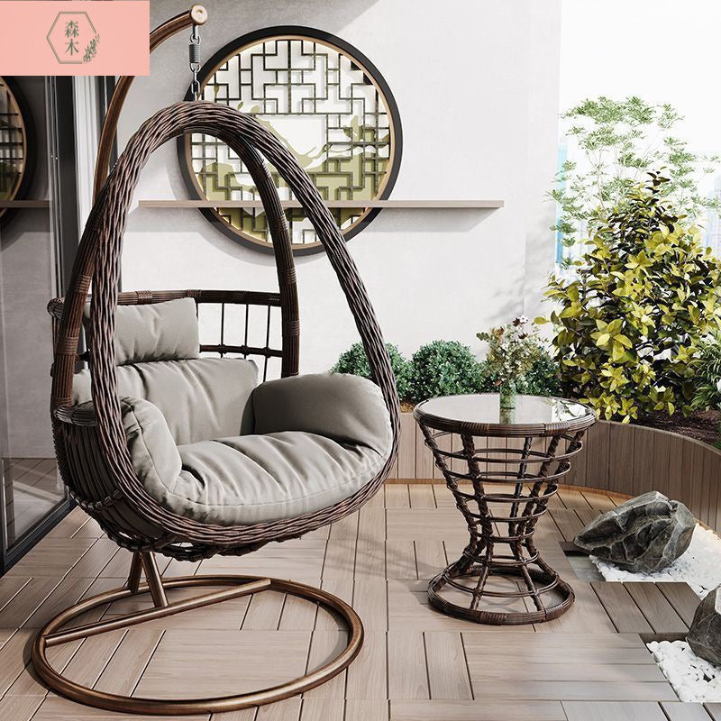 Indoor Outdoor Wicker Swing Chair with Stand and Table, Single/Double Seater Hanging Basket Chair for Patio Balcony Garden