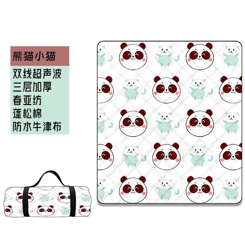 Ultrasonic Picnic Blanket Thickened Camping Mat Cartoon Panda Kitten Beach Outdoor Moisture-proof Pad