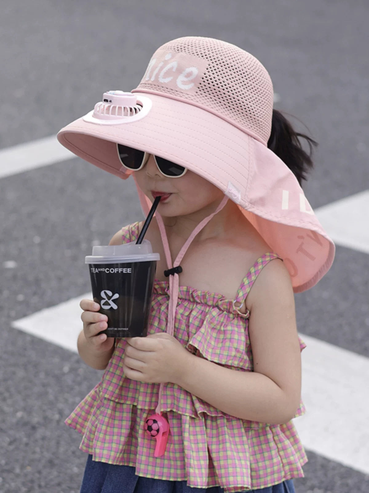 Kids' Sun Protection Fan Hat with Wide Brim and Shawl for Boys and Girls