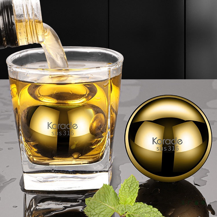 Gold 316 Stainless Steel Whiskey Ice Ball Mold with Tongs and Storage Box