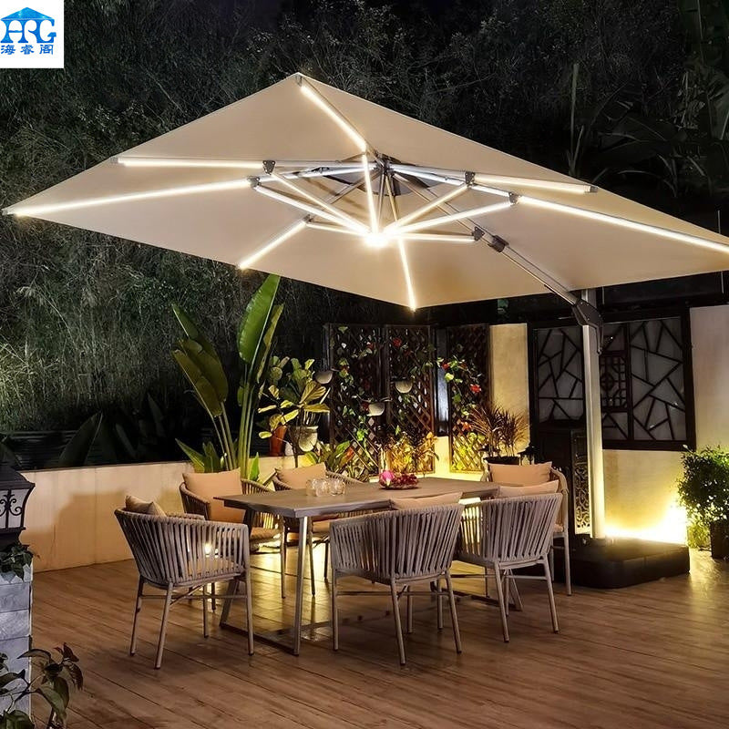 Outdoor Solar LED Patio Umbrella with Base for Garden Villa