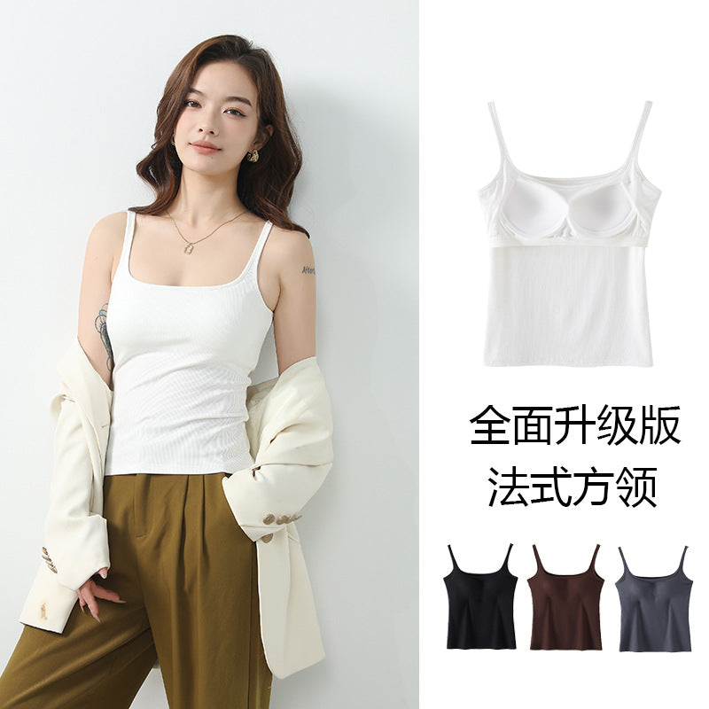 Women's Seamless Padded Camisole with Built-in Bra, Backless Tank Top