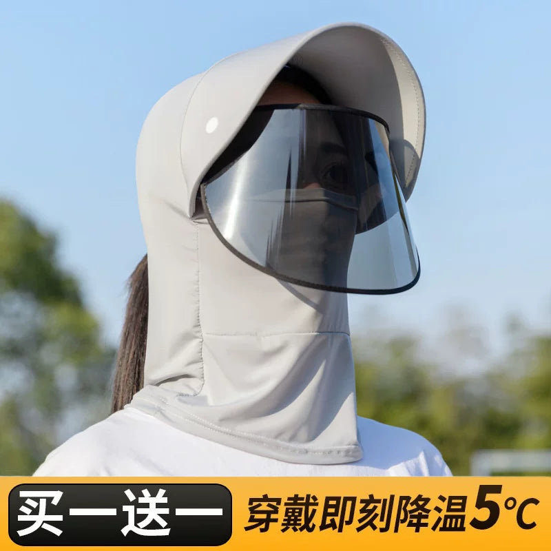 Women's Summer Ice Silk Sun Protection Face Mask Hat with Visor for Cycling and Outdoor Activities