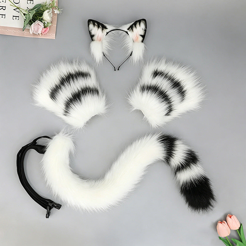 Cute Plush Animal Ear Headband Fingerless Gloves Tail Cosplay Accessory Set