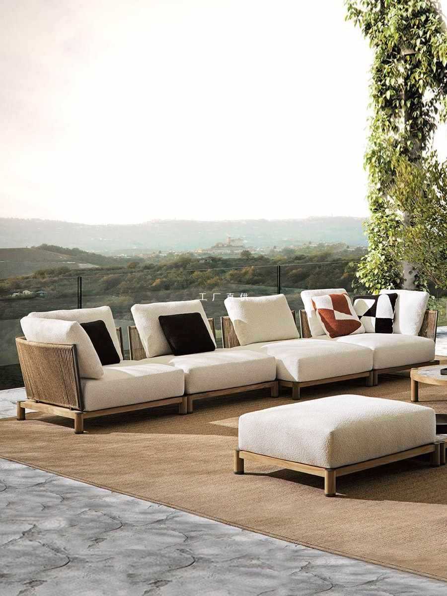 Outdoor Wicker Modular Sofa Set for Patio Garden Villa Hotel Sunroom, Weatherproof Rattan Furniture