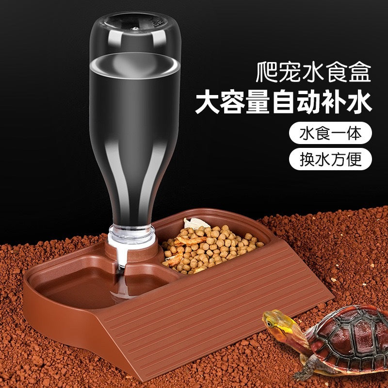 Reptile Water and Food Bowl with Bottle for Turtles, Lizards, Geckos, Chameleons, and Snakes