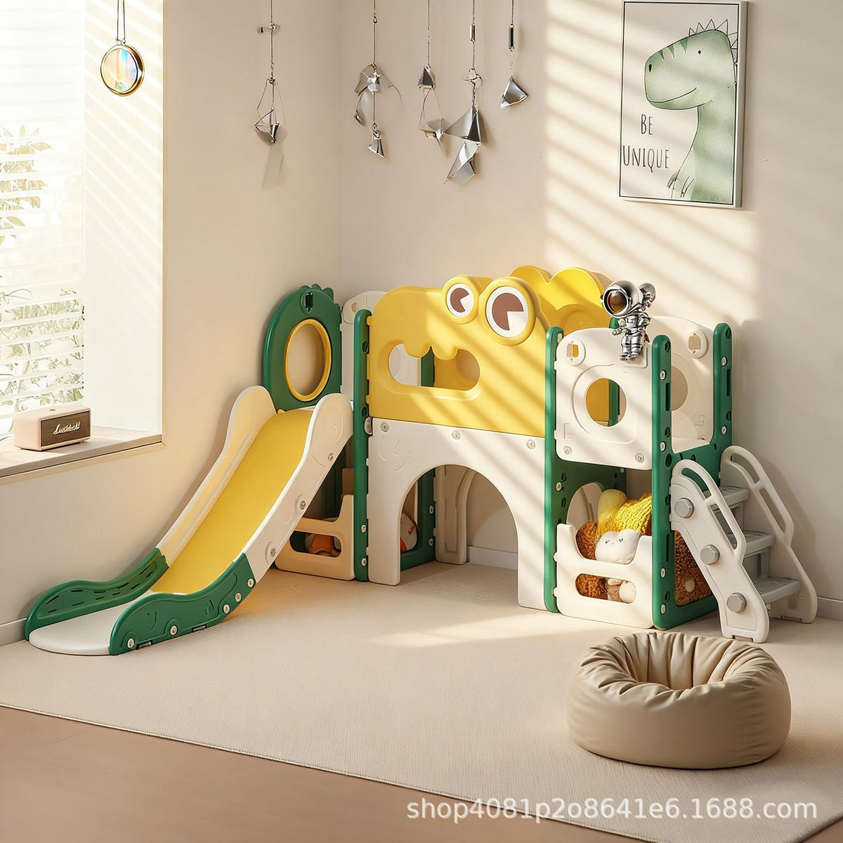 Kids Indoor Outdoor Slide and Swing Set with Climbing Ladder and Music Player