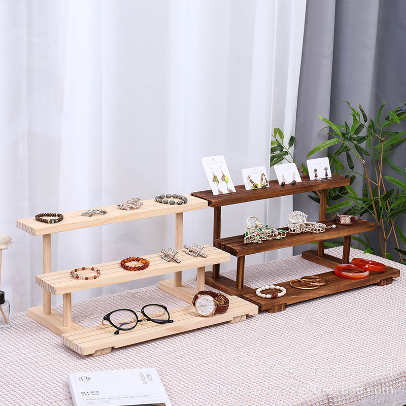 Solid Wood Tiered Display Stand for Jewelry, Cards, and Collectibles