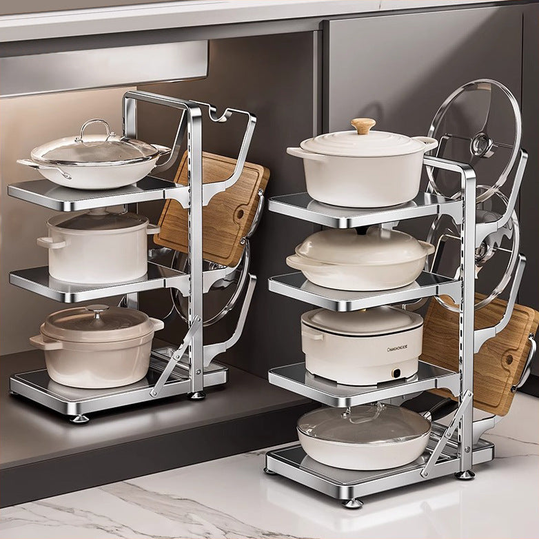 Stainless Steel Kitchen Floor Standing Storage Rack Multi-layer Pot and Chopping Board Organizer Shelf for Home Cabinet