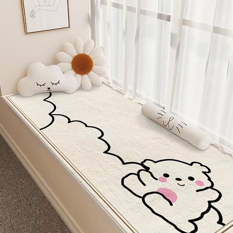Cartoon Lamb Velvet Bay Window Cushion, All-Season Balcony Mat, Skin-Friendly Bedroom Bedside Rug