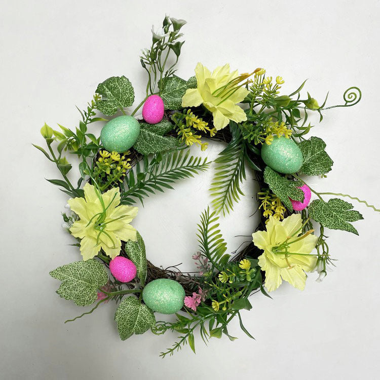 Artificial Bird Egg Wreath for Spring Easter, Green Leaf Garland Door Wall Decor