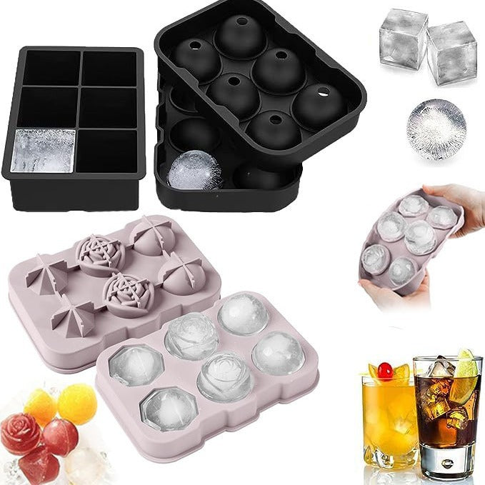 Silicone Ice Cube Tray Set for Whiskey and Cocktails - 6-Sphere and 6-Cube Molds