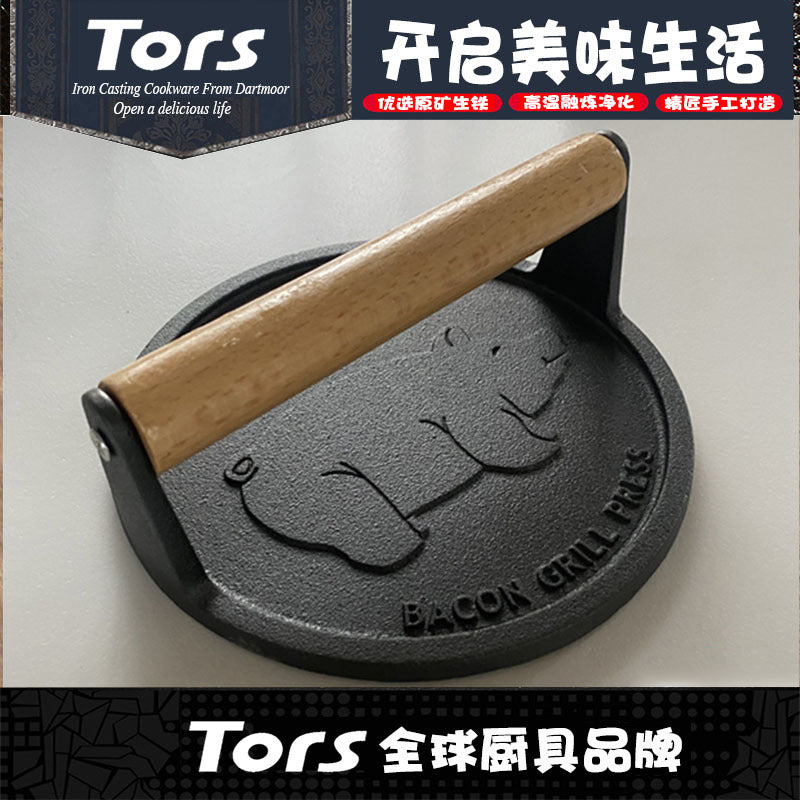 Cast Iron Bacon Press with Pig Design for Grilling and Frying