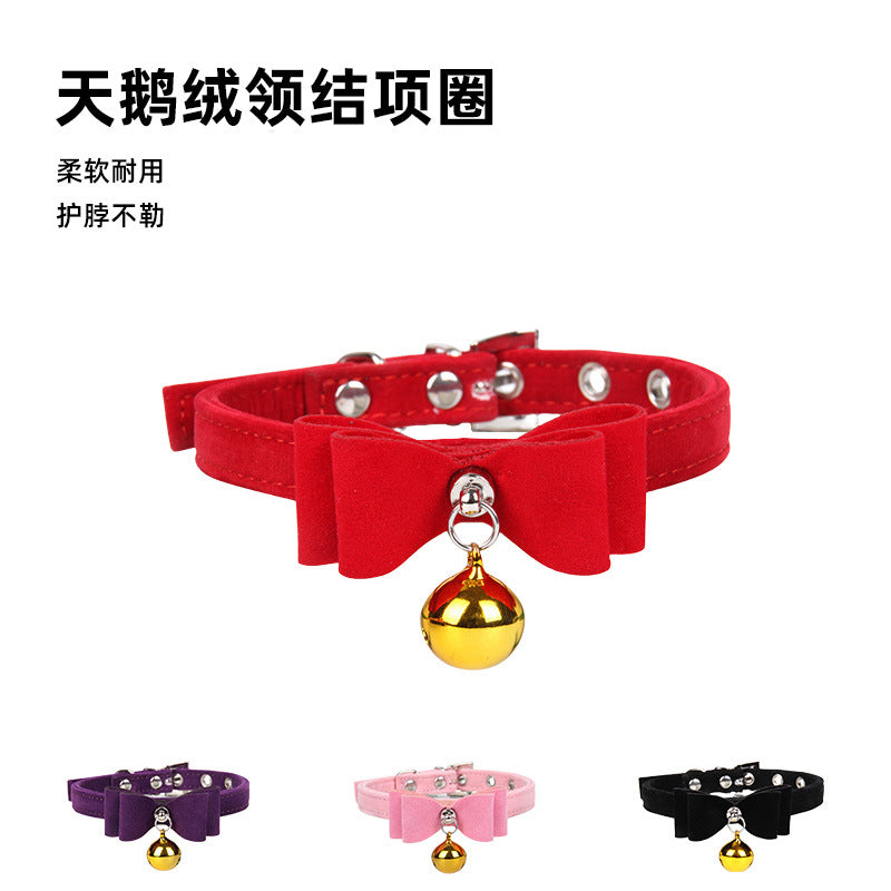 Velvet Bow Tie Pet Collar with Bell for Cats and Small Dogs