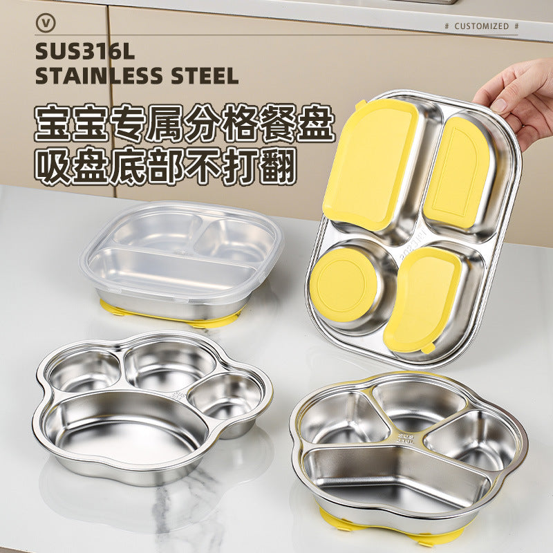 Kids 316 Food Grade Stainless Steel Divided Plate for Kindergarten and Primary School Canteen Meals