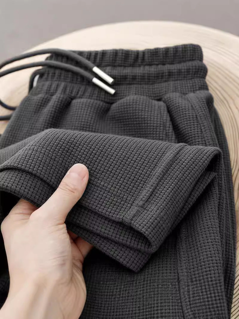 Men's Waffle Knit Loose Straight Leg Casual Pants