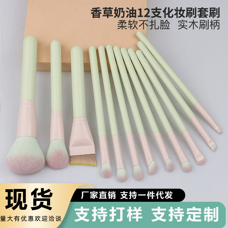 12-Piece Portable Makeup Brush Set with Eyeshadow, Powder, and Blush Brushes