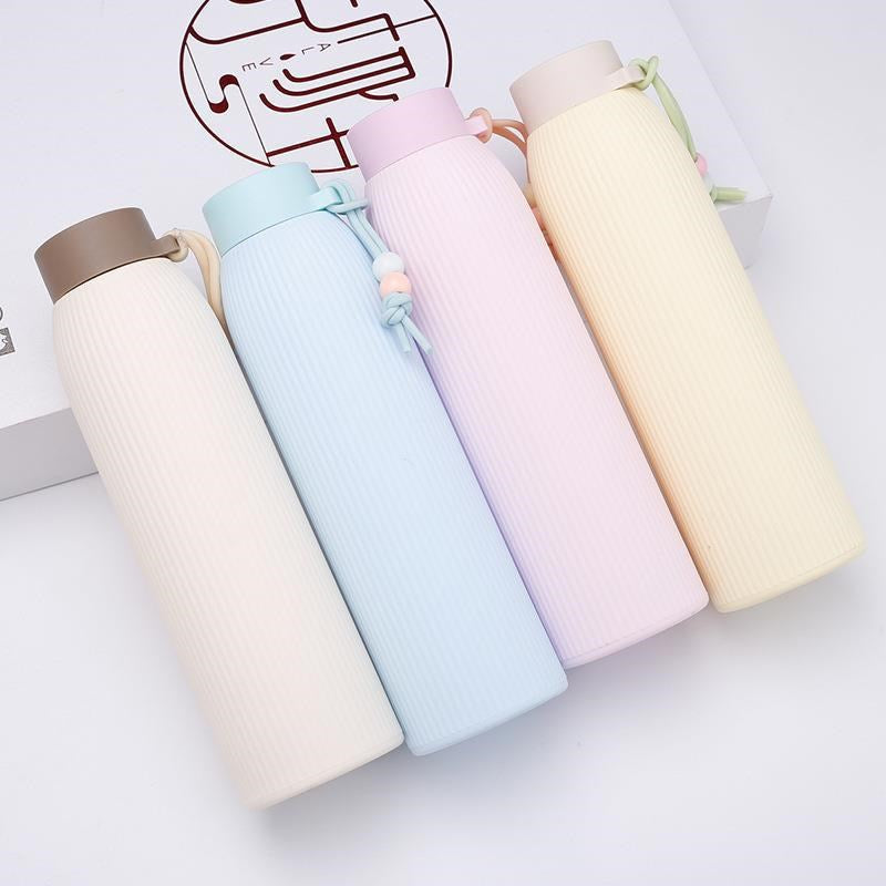 Double-Walled Glass and Plastic Insulated Portable Travel Mug with Anti-Scald Design for Students