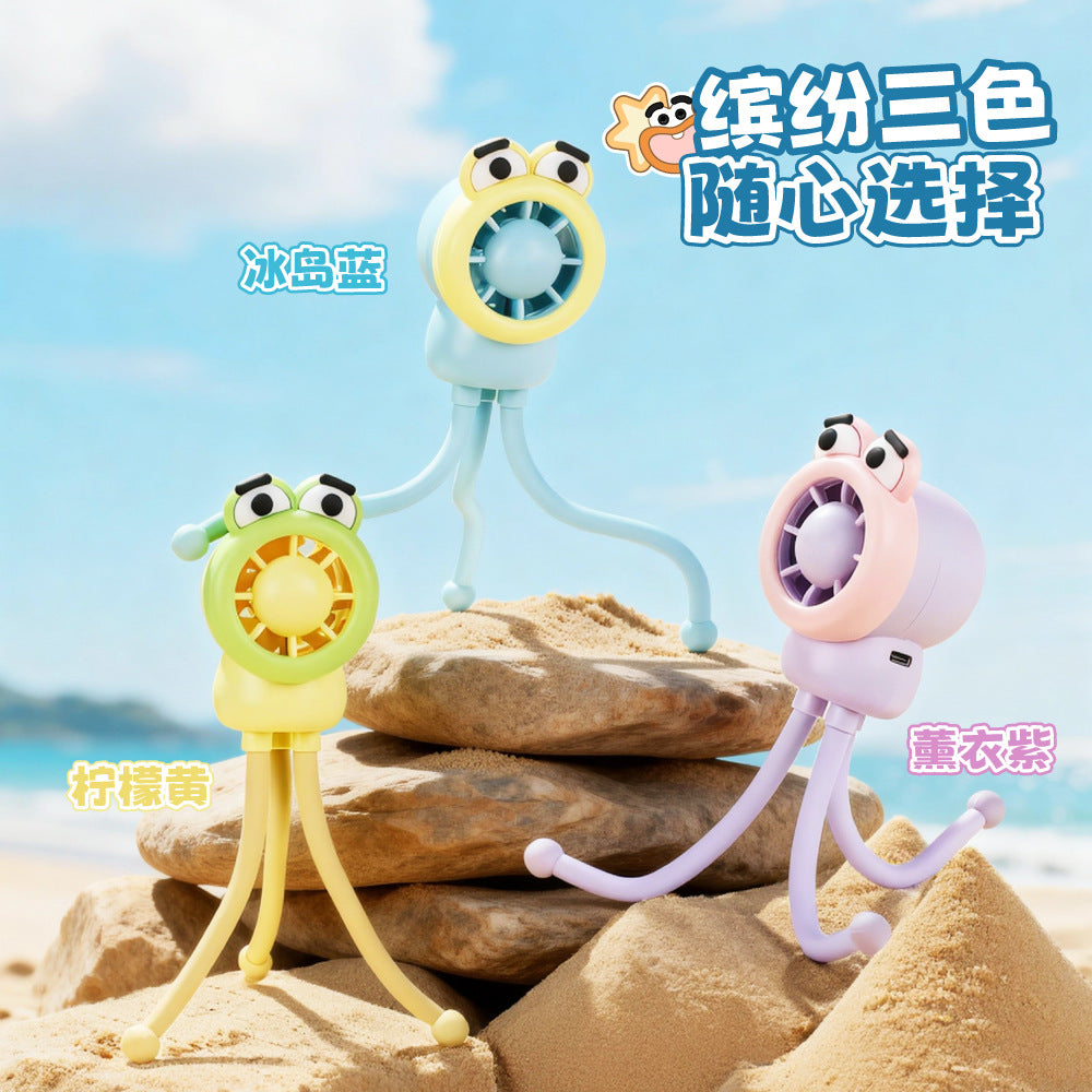 Cartoon Octopus Mini USB Desk Fan, Rechargeable, Quiet, Foldable, Decorative Desktop Fan