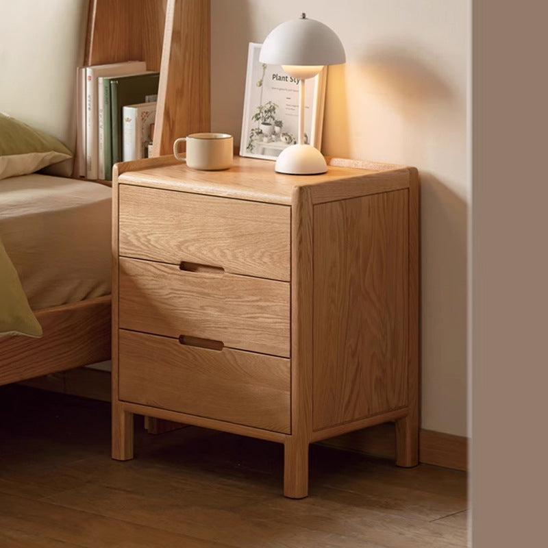 Shunyi Solid Wood Nightstand, Nordic Bedroom Storage Cabinet, Modern Simple Oak 3-Drawer Bedside Table
