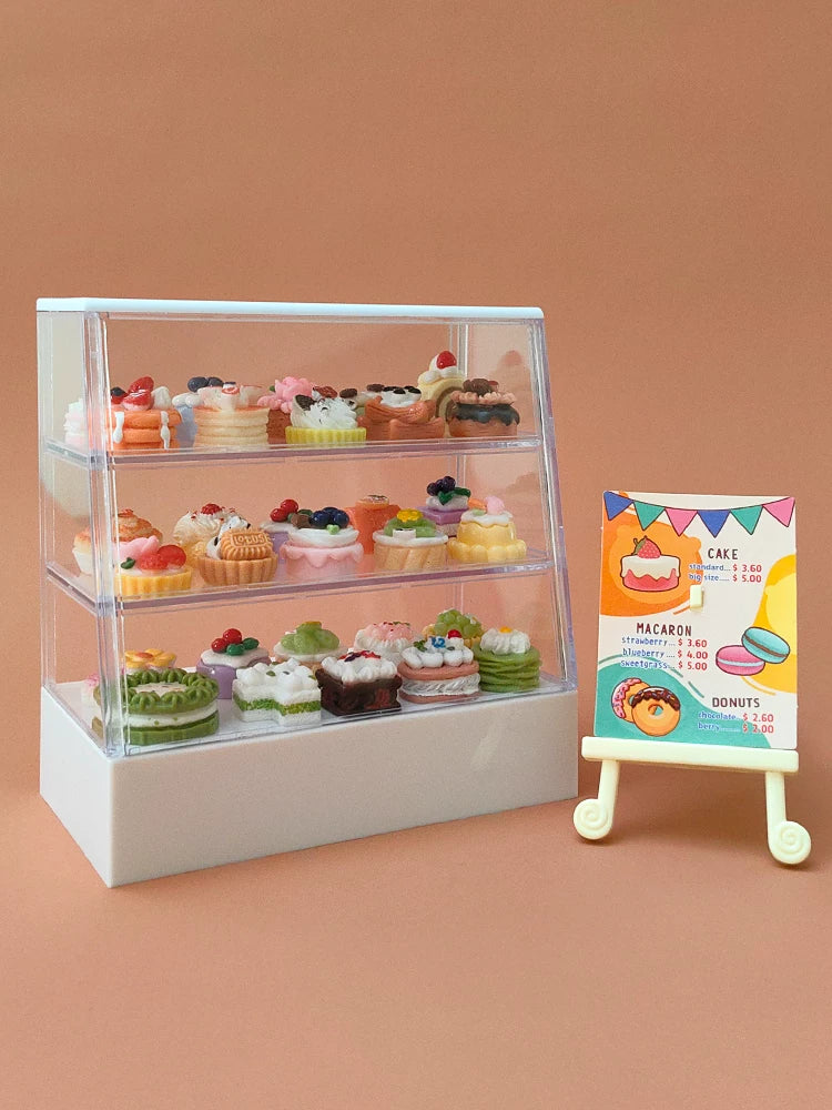 Miniature Dollhouse Display Cabinet with Dessert Accessories