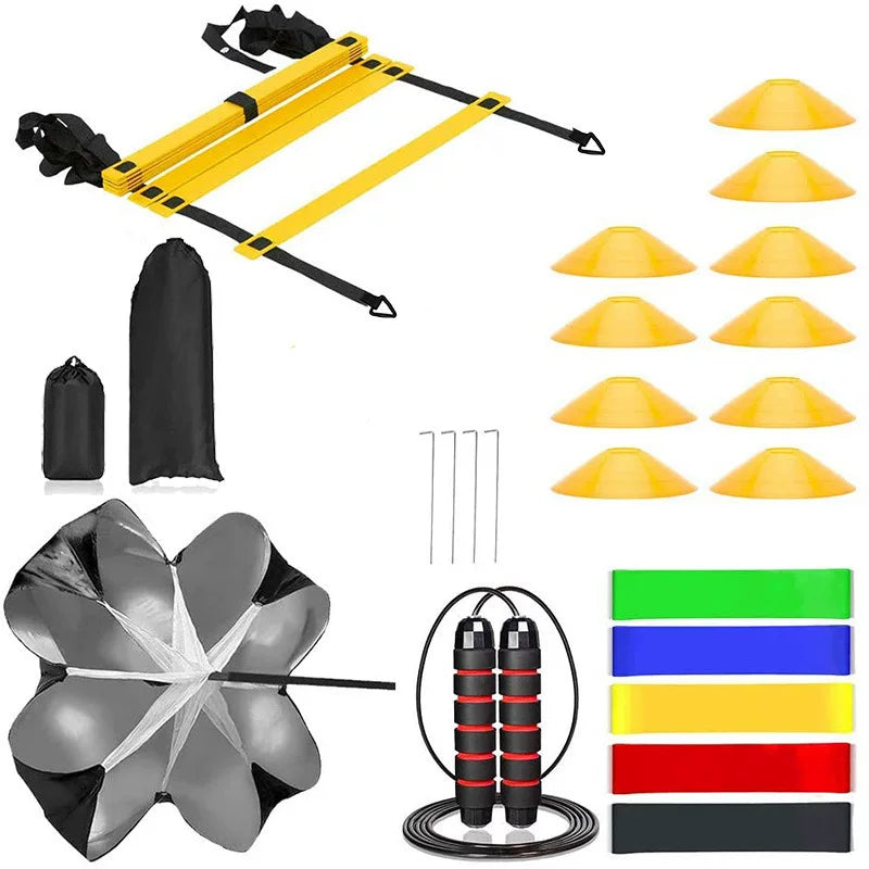 Agility Ladder Training Set with Cones, Resistance Parachute, and Jump Rope for Soccer & Speed Training
