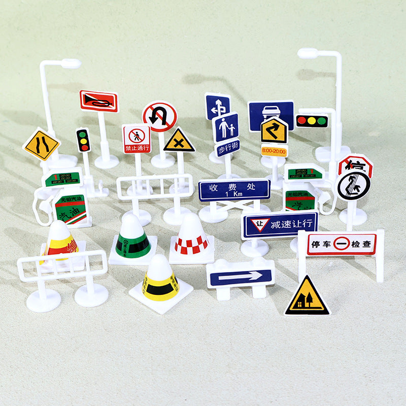Miniature City Road Sign Model Set for Diorama and Sand Table Scenery