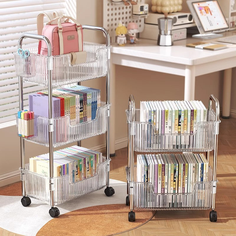 Acrylic Rolling Storage Cart with Wheels and Handle for Books and Supplies