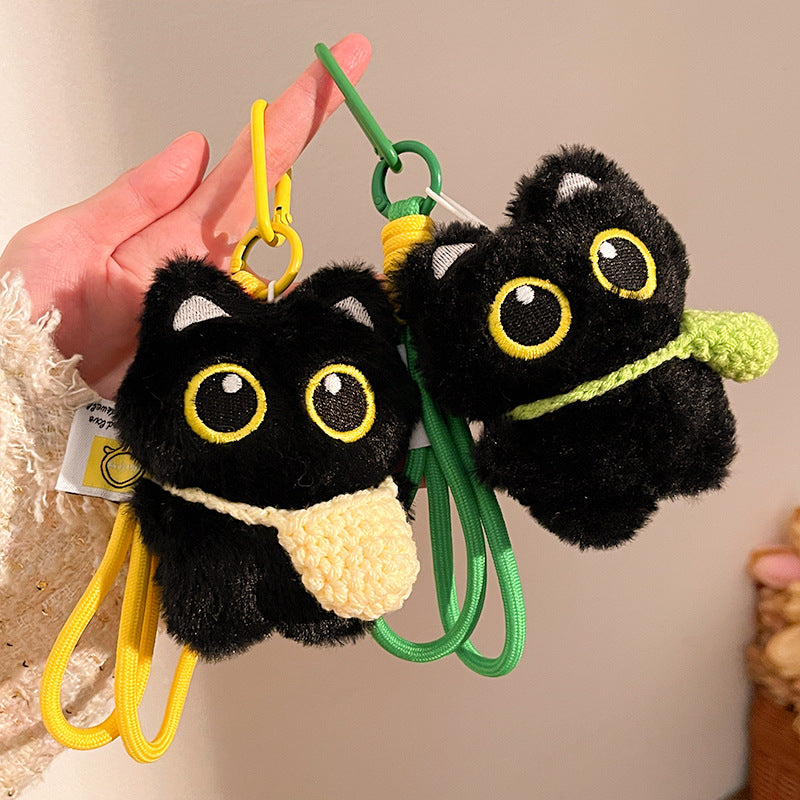 Squeaky Black Cat Plush Keychain Pendant for Bags and DIY Crafts